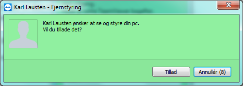 Accepter opkobling med TeamViewer QuickSupport